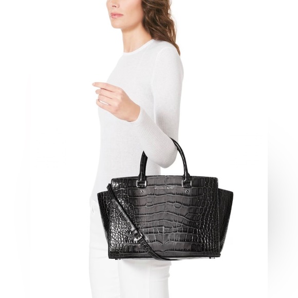 Michael Kors Large Croc Embossed Selma Satchel - Picture 3 of 9